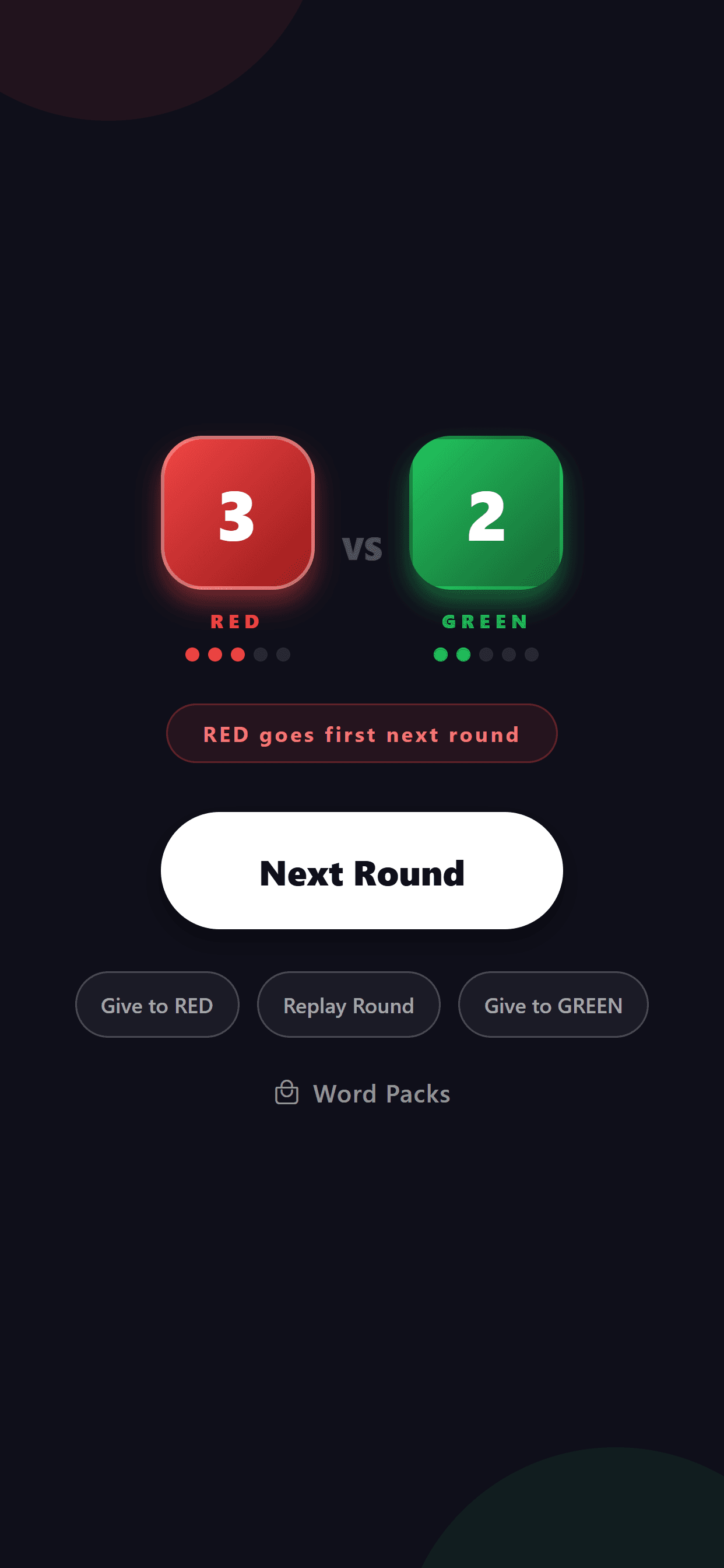 The end of a round, with the score